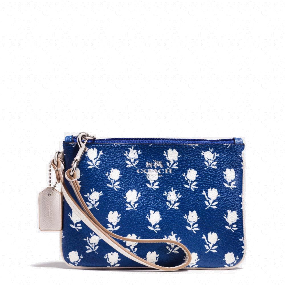 Badlands Floral Small Wristlet In Pebble Embossed Canvas Blue # F53152
